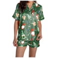 thumbnail image 1 of Lounge Sets for Women – Stylish Pajamas for Women Set with Button Tops for Travel or Brunch Women's Casual Christmas Print Pajama Set Silk Satin Short Sleeve Button Up Top And Shorts Set, 1 of 7
