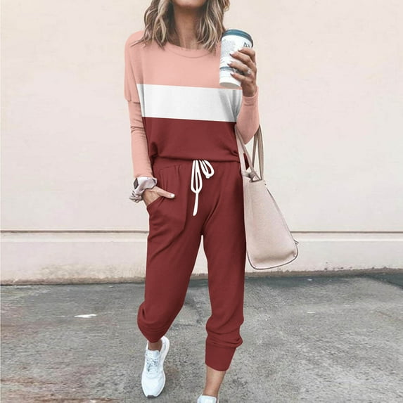 Lounge Sets for Women Two Piece Travel Outfits Dihao Women's Fall 2 Piece Lounge Outfit Long Sleeve Crewneck Pullover Tops High Waisted Pants Set Tracksuit Fashion 2024 Trendy Pajamas