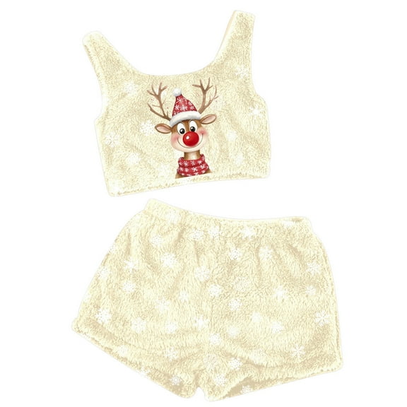Lounge Sets for Women – Versatile Pajamas with Relaxed Fit Look Women's Christmas Printing Two Piece Set Tank Top And Shorts Comfortable Sleepwear And Loungewear Outfit