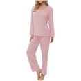 thumbnail image 1 of Lounge Sets Womens Soft Cotton Pajama Loungewear V Neck Long Sleeve T-shirt and Wide Leg Pant Suits 2 Piece Sleepwear (2XL, Pink), 1 of 6