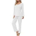 thumbnail image 1 of Lounge Sets Womens Soft Cotton Pajama Loungewear V Neck Long Sleeve T-shirt and Wide Leg Pant Suits 2 Piece Sleepwear (XL, White), 1 of 6