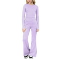 thumbnail image 1 of Lounge Sets for Girls Kids Solid Color Long Sleeve Shirts and Flared Pants Fall Outfits Girls' Clothing Sets 8-13 Years, 1 of 5