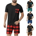 thumbnail image 1 of Lounge Sets for Men Crew Neck Short Sleeve Pullover Blouse Shorts Sets Men Plaid Casual Home Sleepwear Indoor Loungewear with Pockets, 1 of 7