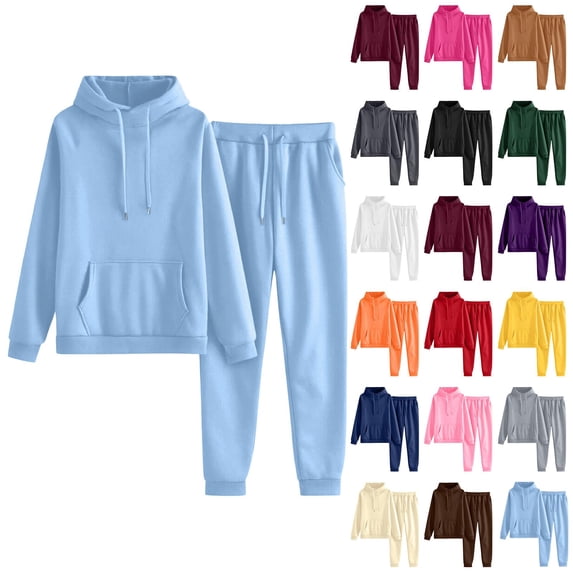 Lounge Sets for Women 2 Piece Fall Causal Travel Sweatsuits Comfy Matching Sets Hoodie Sweatpants with Pockets Red S