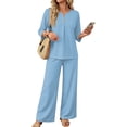thumbnail image 1 of Lounge Sets for Women 2 Piece Sets 3/4 Sleeve Tops Wide Leg Pants Summer Spring Vacation Travel Outfits Fashion Clothing, 1 of 5