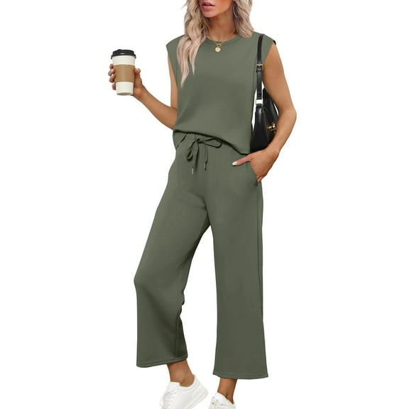 Lounge Sets for Women 2 Piece Track Suits Outfits 2025 Travel Summer Casual Outfit Sets Matching Pants Set Clothing Army Green S