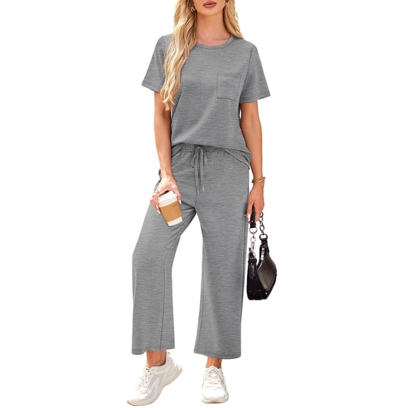 Lounge Sets for Women 2 Piece Track Suits Outfits 2025 Travel Summer Casual Outfit Sets Matching Pants Set Clothing Gray M