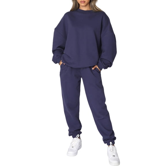 Lounge Sets for Women 2 Piece Travel Vacation Outfits Fall Sweatsuit Tracksuit Dark Blue XXL