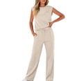 thumbnail image 1 of Lounge Sets for Women Casual 2 Piece Drawstring Long Pants with Pockets Round Neck Sleeveless High Elasticity Loose Set, 1 of 4
