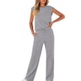 thumbnail image 1 of Lounge Sets for Women Casual 2 Piece Drawstring Long Pants with Pockets Round Neck Sleeveless High Elasticity Loose Set, 1 of 4