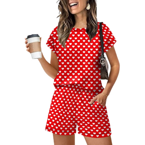 Lounge Sets for Women Casual 2 Piece Outfits Summer Printed Short Sleeve Tops and Pocket Shorts Matching Set