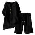 thumbnail image 1 of Lounge Sets for Women - Cotton Linen Pants Sets Summer Oversized Short Sleeve Button Blouse Casual Outfits, 1 of 3
