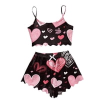 Lounge Sets for Women – Cropped Top Lounge Sets Two Piece Sleepwear for Travel, Home or Brunch Outings Women's Heart Print Casual Pajama Shorts Set