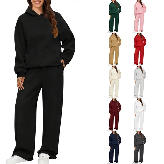 Lounge Sets for Women Hoodie and Wide Leg Sweatpants 2 Piece Casual Fall Winter Spring Tracksuit Travel Outfit 2026 Navy S