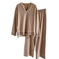 thumbnail image 1 of Lounge Sets for Women Knit Long Sleeve Pullover Tops Wide Leg Pants 2 Piece Sweater Sets Khaki Free Size, 1 of 3
