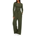 thumbnail image 1 of Lounge Sets for Women Long Sleeve Crewneck Neck Tops and Wide Leg Pants Solid Color Casual Travel Two Piece Comfiest Airport Outfits, 1 of 9
