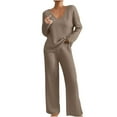 thumbnail image 1 of Lounge Sets for Women Long Sleeve V Neck Sweater Loose Wide Leg Pants Comfy Pajama Set Knit Sweatsuit 2 Piece Outfits, 1 of 9