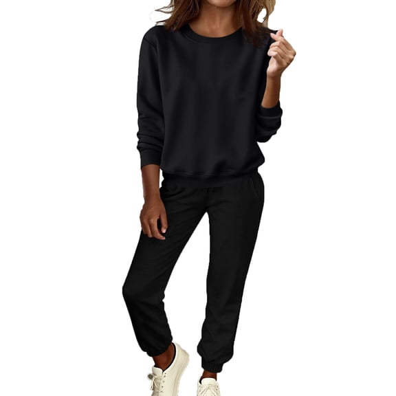 Lounge Sets for Women Loose Crewneck Long Sleeve Tops Matching Joggers Sweatpants 2 Piece Sweatsuits with Pockets