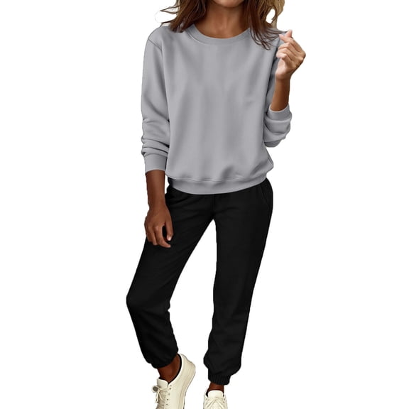 Lounge Sets for Women Loose Crewneck Long Sleeve Tops Matching Joggers Sweatpants 2 Piece Sweatsuits with Pockets