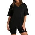 thumbnail image 1 of Lounge Sets for Women Plus Size Athletic Set Quick Dry Short Sleeve V-Neck T-Shirt and Yoga Shorts for Gym Workout, 1 of 5