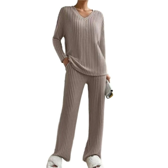 Lounge Sets for Women Ribbed Knit Outfits Pajamas Sets 2 Piece Long Sleeve Sweatsuits with Pockets Shermie