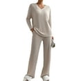 thumbnail image 1 of Lounge Sets for Women Ribbed Knit Outfits Pajamas Sets 2 Piece Long Sleeve Sweatsuits with Pockets Shermie, 1 of 5