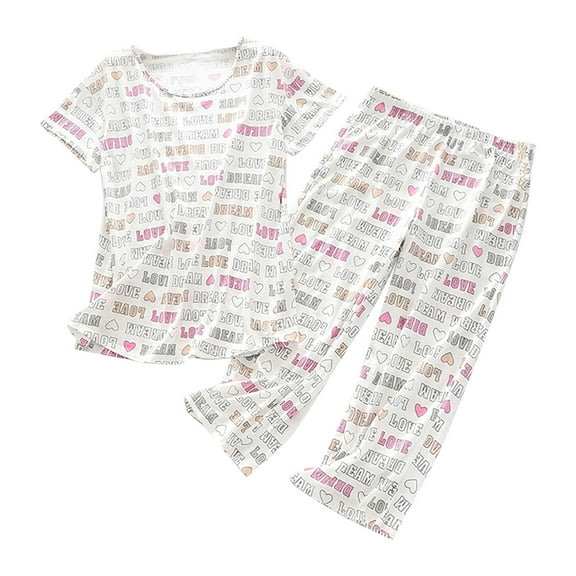 Lounge Sets for Women Short Sleeve Cotton Pajama Cute 2 Piece Comfy Summer V Neck Shirt Capri Sleepwear PJ Sets for Women