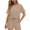 Lounge Sets for Women Short Sleeve Crewneck Neck Tops and Elastic Waist Shorts Comfy Loungewear Casual 2 Piece Sets S-2XL