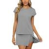 Lounge Sets for Women Short Sleeve Crewneck Tops and Skort Solid Color Casual Summer 2 Piece Airport Outfit S-2XL