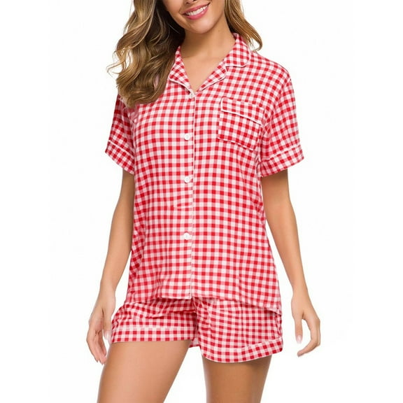 Lounge Sets for Women Short Sleeve Pajamas Summer Lapel Shirt Shorts Plus Size Home Clothes PJ Sets for Women