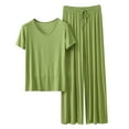 thumbnail image 1 of Lounge Sets for Women Short Sleeve Round Neck Of Autumn Thin Of Solid Color Pajamas Casual Large Size Two Piece PJ Sets for Women, 1 of 5
