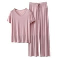 thumbnail image 1 of Lounge Sets for Women Short Sleeve Round Neck Of Autumn Thin Of Solid Color Pajamas Casual Large Size Two Piece PJ Sets for Women, 1 of 5