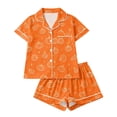 thumbnail image 1 of Lounge Sets for Women Simple Halloween Pumpkin Print 2026 Matching Funny Cute Fall Short Sleeve Satin Soft Pajama Set Orange L, 1 of 4
