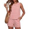 Lounge Sets for Women Sleeveless Crewneck Tank Tops and Shorts Casual Plaid Printed Summer 2 Piece Sets Outfit S-2XL
