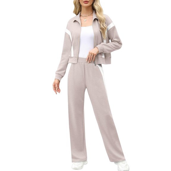 Lounge Sets for Women Sweatsuit 2 Piece Outfits Sweatshirt Wide Leg Sweatpant Tracksuit Matching Set Skin Color XL