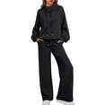 thumbnail image 1 of Lounge Sets for Women Sweatsuits 2 Piece Outfits Fall Drawstring Sweatshirt Wide Leg Sweatpants Tracksuit Black M, 1 of 9