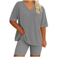 thumbnail image 1 of Lounge Sets for Women Trendy Plus Size Short Sleeve V-Neck Lounge Shirt and Shorts Sets for Women Casual Loose Fitness Outfits Gray 4XL, 1 of 4
