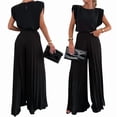 thumbnail image 1 of Lounge Sets for Women Two Piece Outfits Knit Cap Sleeve Tops Wide Leg Pleated Pants Black L, 1 of 7