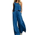 thumbnail image 1 of Lounge Sets for Women Two Piece Outfits Summer Round-Neck Sleeveless Top and Long Pants Casual Loose Sets, 1 of 5
