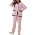 thumbnail image 1 of Lounge Sets for Women – Versatile Pajamas with Relaxed Fit Look Women's Fall/winter Coral Velvet Pocket V Neck Button Pajama Pantsuit, 1 of 6