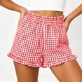 thumbnail image 1 of Lounge Shorts For Women Summer Plaid Ruffle Hem Office Leisure Travel Day Vacation Resort Everyday Style Comfort Focused Design Modern Casual Wardrobe Red M, 1 of 6
