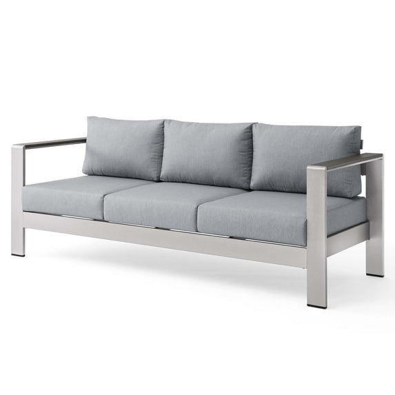 Lounge Sofa, Aluminum, Metal, Steel, Silver Grey Gray, Modern Contemporary Urban Design, Outdoor Patio Balcony Cafe Bistro Garden Furniture Hotel Hospitality
