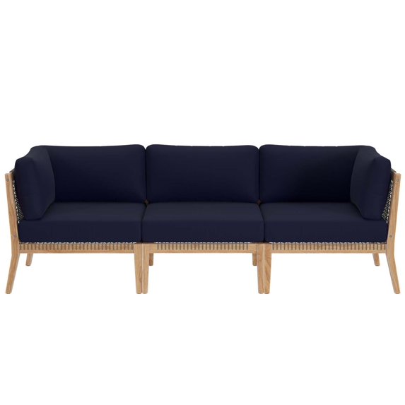 Lounge Sofa, Blue Navy Natural, Teak Wood, Outdoor Patio Balcony Cafe Bistro Garden Hospitality Restaurant, Modern Contemporary HB34450