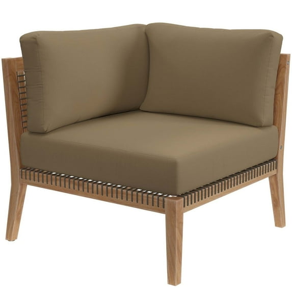 Lounge Sofa Corner Chair, Brown Natural, Teak Wood, Outdoor Patio Balcony Cafe Bistro Garden Hospitality Restaurant, Modern Contemporary HB34223