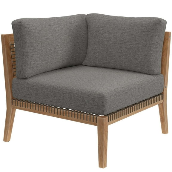 Lounge Sofa Corner Chair, Grey Gray Natural, Teak Wood, Outdoor Patio Balcony Cafe Bistro Garden Hospitality Restaurant, Modern Contemporary HB34222