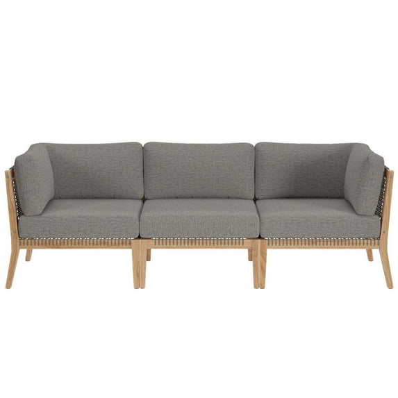 Lounge Sofa, Grey Gray Natural, Teak Wood, Outdoor Patio Balcony Cafe Bistro Garden Hospitality Restaurant, Modern Contemporary HB34448