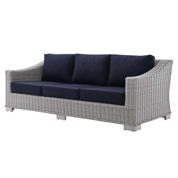 Lounge Sofa, Sunbrella, Rattan, Wicker, Light Grey Gray Blue Navy, Modern Contemporary Urban Design, Outdoor Patio Balcony Cafe Bistro Garden Furniture Hotel Hospitality