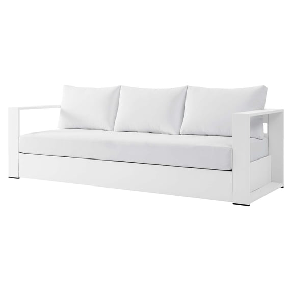 Lounge Sofa, White, Aluminum, Metal, Fabric, Modern Contemporary, Outdoor Patio Balcony Cafe Bistro Garden Furniture Hotel Hospitality
