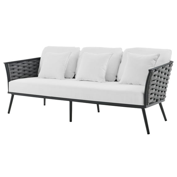 Lounge Sofa, White, Aluminum, Metal, Fabric, Modern Contemporary, Outdoor Patio Balcony Cafe Bistro Garden Furniture Hotel Hospitality