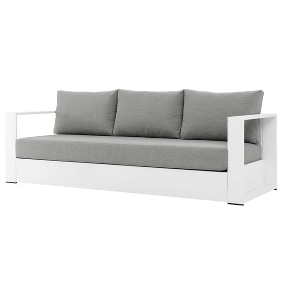 Lounge Sofa, White Gray, Aluminum Metal, Outdoor Patio Balcony Cafe Bistro Garden Hospitality Restaurant, Modern Contemporary HB33949